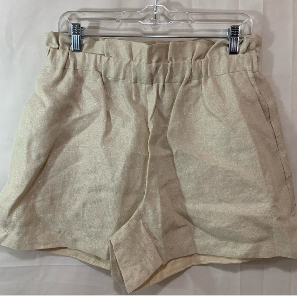 Express Super High Waisted Sparkle Linen-Blend Pull-On Paper-bag Shorts